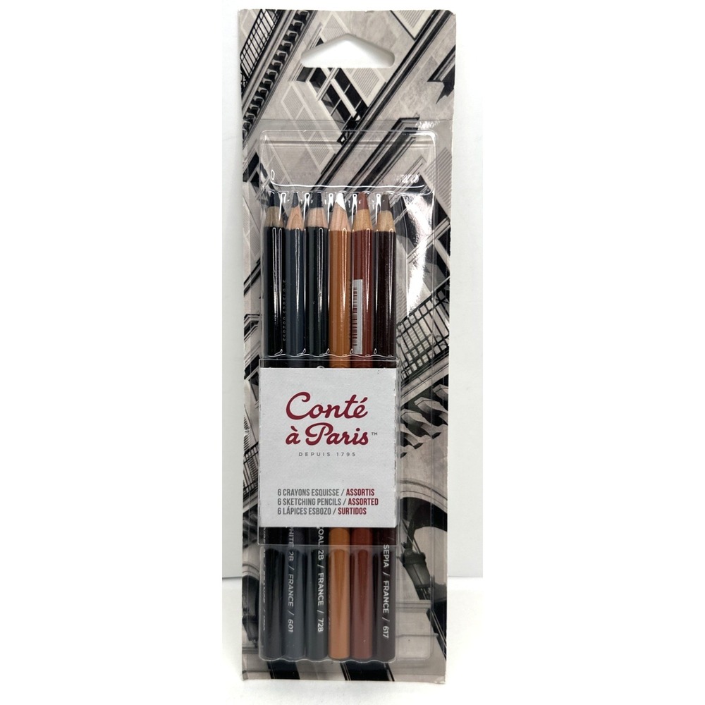 Conté à Paris Sketching Pencils Set Pack Crayons Sanguine Sepia Graphite White +